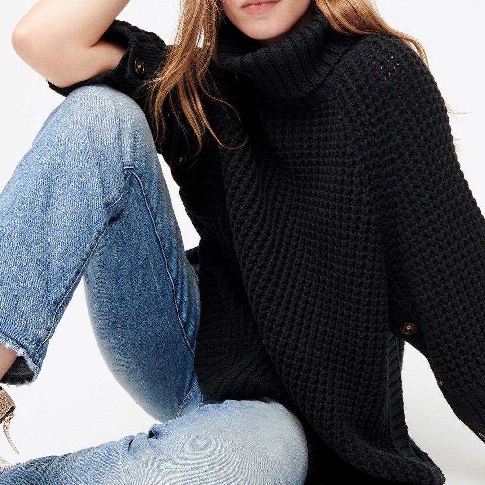 NWOT J Crew Button Sleeve Turtleneck Poncho Size S